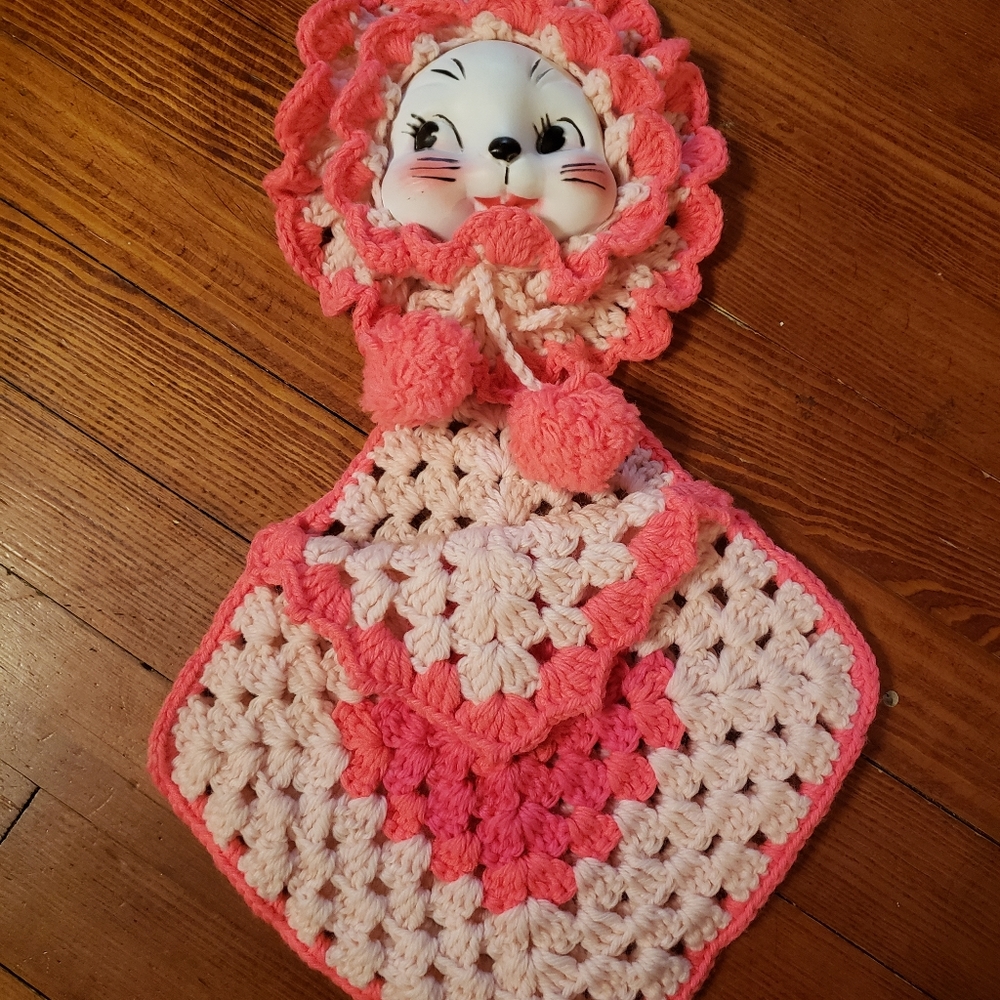 Vintage Crochet Potholder with Plastic Bunny Face